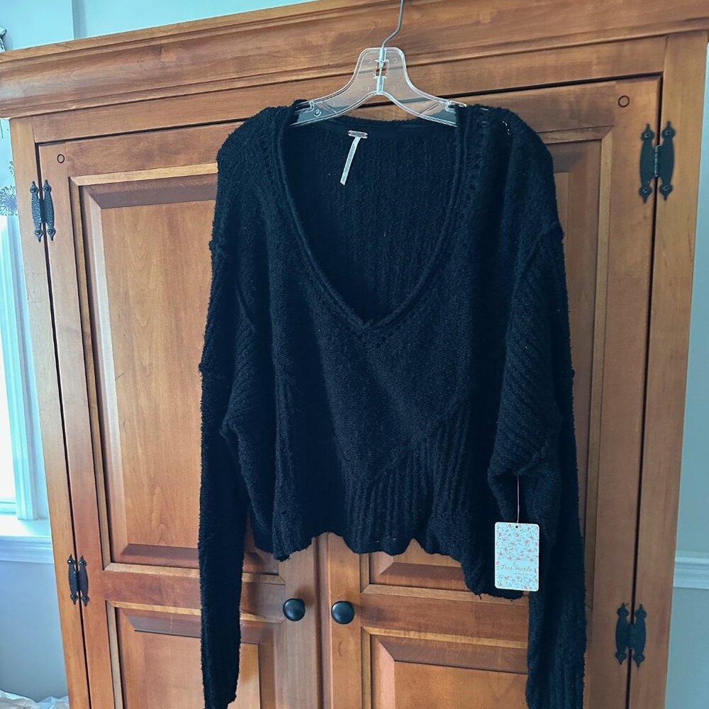 New Free People Black Deep V Neck Size Small